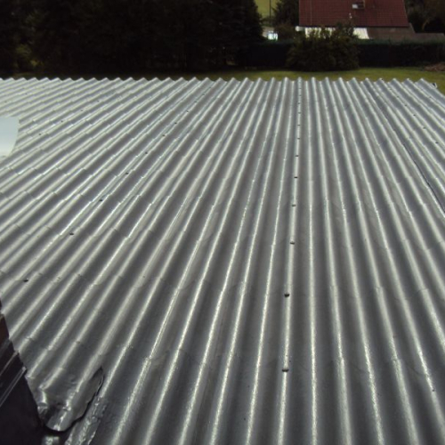 Dachbeschichtung eines Wochenendhauses gedeckt mit Berliner Welle
