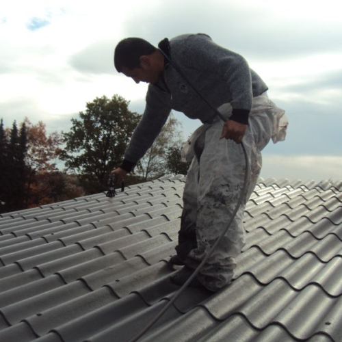 Dachbeschichtung eines Wochenendhauses gedeckt mit Berliner Welle