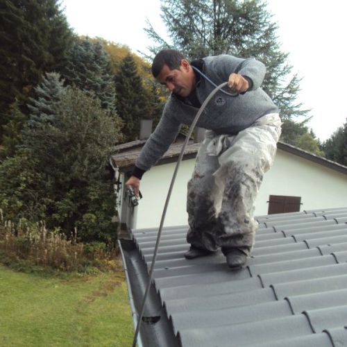 Dachbeschichtung eines Wochenendhauses gedeckt mit Berliner Welle