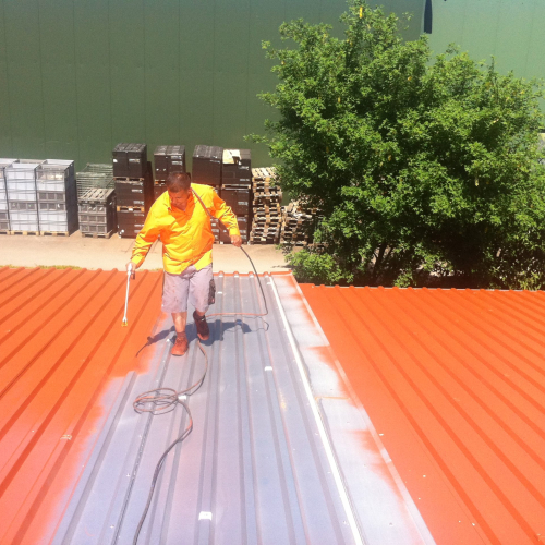 Gewerbeobjekt: Reinigung und Beschichtung eines Trapetzblechdachs