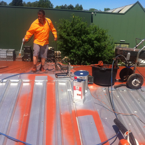 Gewerbeobjekt: Reinigung und Beschichtung eines Trapetzblechdachs