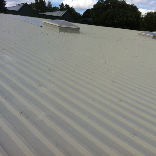 Gewerbeobjekt: Reinigung und Beschichtung eines Trapetzblechdachs