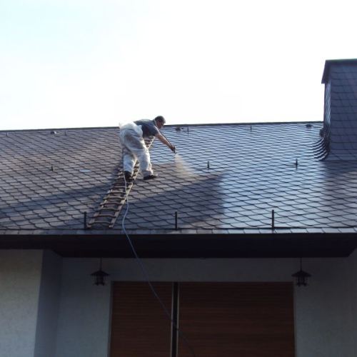Reinigung und Beschichtung eines Kunstschiefer-Daches