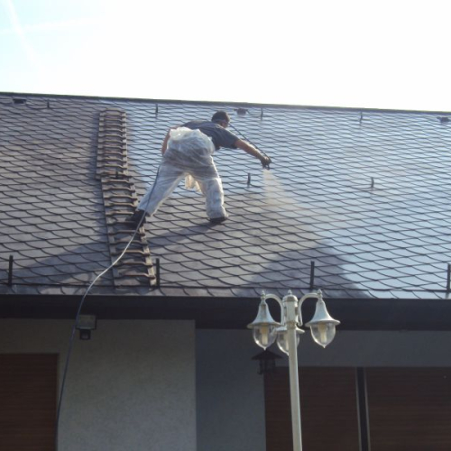 Reinigung und Beschichtung eines Kunstschiefer-Daches