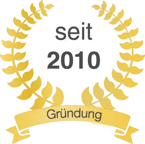 Goldenes Siegel mit dem Text "seit 2010" und "Gründung"